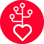 Icon of a heart with data nodes.